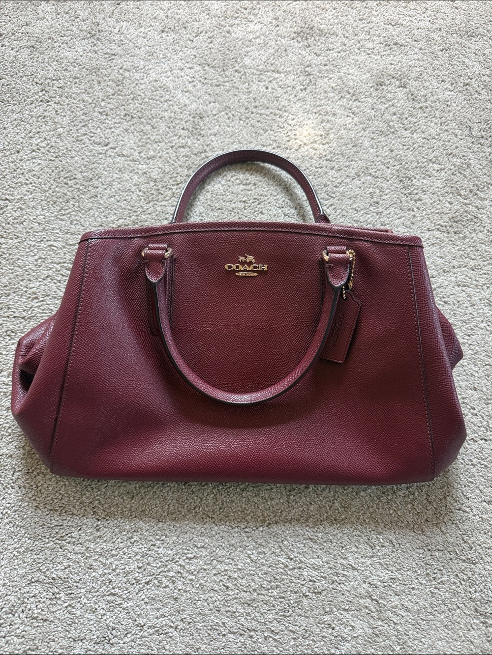 Coach Maroon Leather Double-Handle Satchel with Gold Hardware - Picture 1 of 6